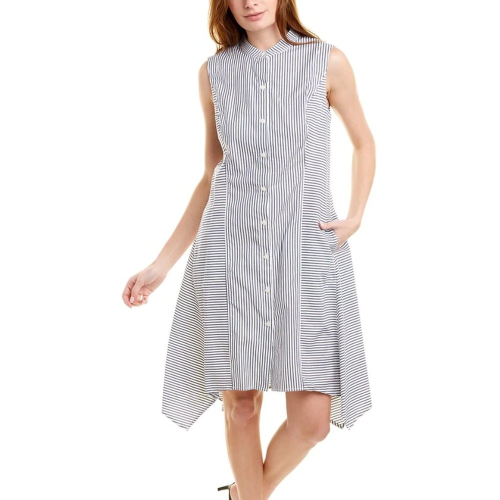 Donna Karan striped A-Line sleeveless summer shirt dress size S